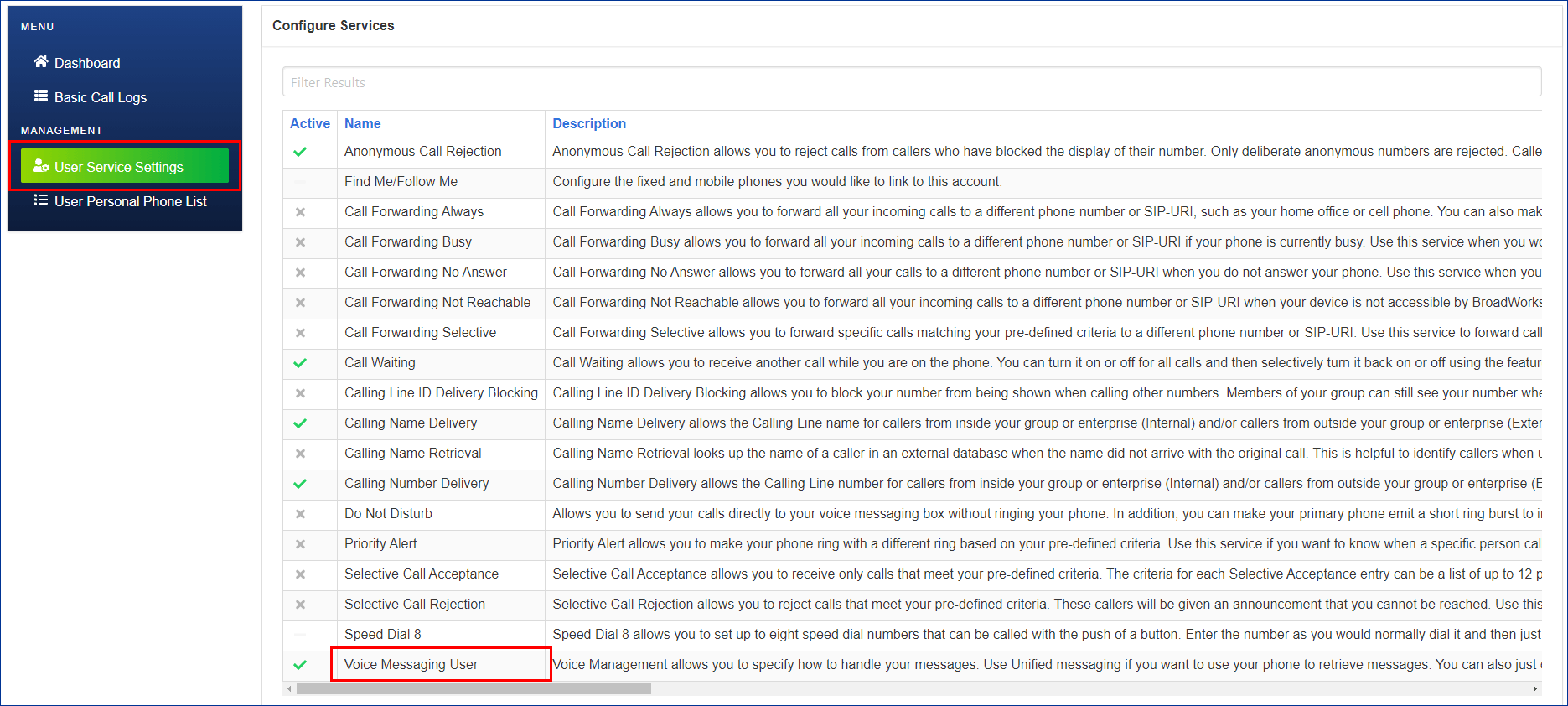 Manage voicemail settings