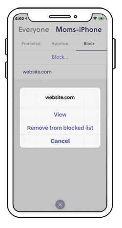 Approve a website for a device on app
