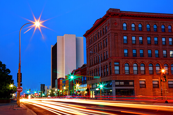 Downtown view of a city in North Dakota