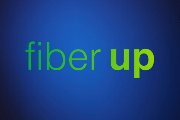 Fiber up text on blue background