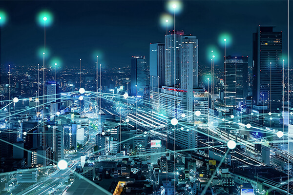 Wholesale National Inter Providers Hereo 600x400 City view at night with threads of white lights and dots in the sky above