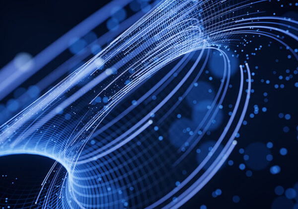 Neon blue lights swirling in the sky