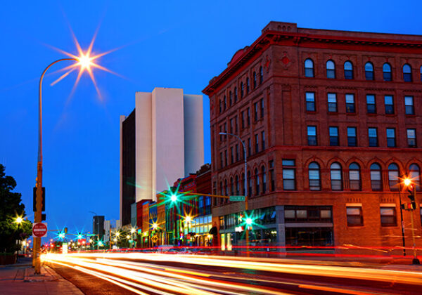 Downtown view of a city in North Dakota