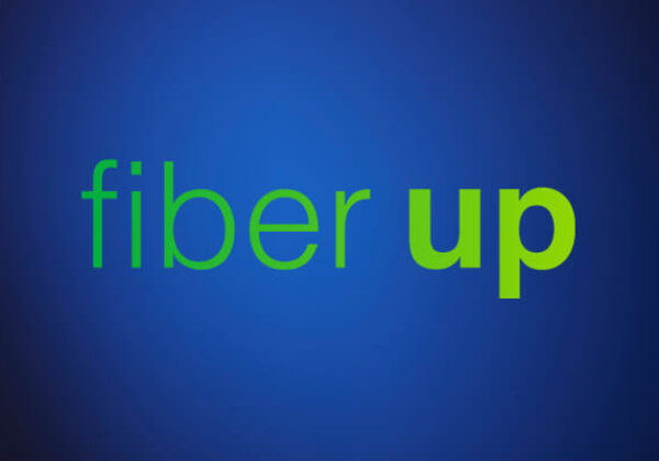 Fiber up text on blue background