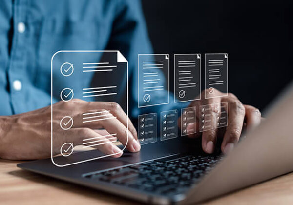 Wholesale Customer Documentation Sub Hero 600x400 Abstract 3-D of information coming from laptop