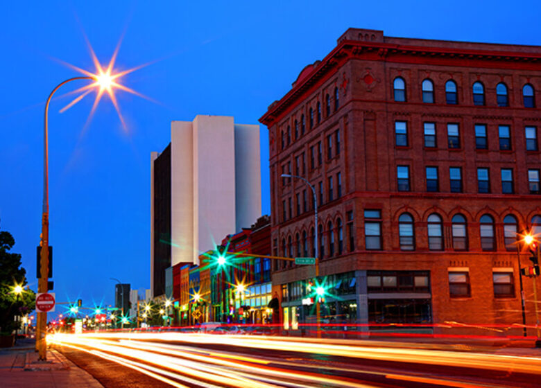 Downtown view of a city in North Dakota