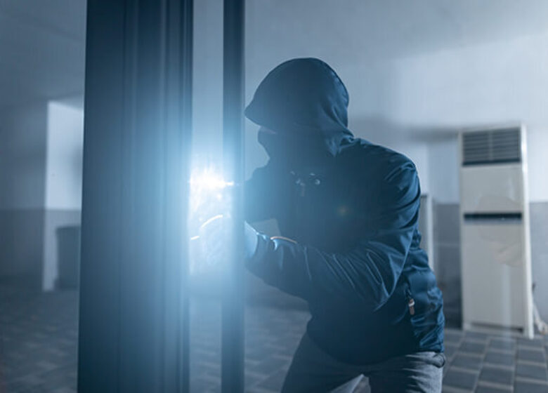 Business Security Compliance Sub Hero 600x400 Robber looking through office building with a flashlight