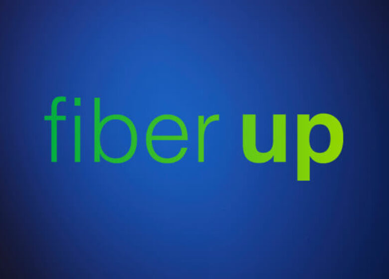Fiber up text on blue background